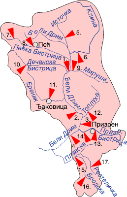 Мрежа станица површинских вода - Слив реке Бели Дрим