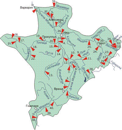 Мрежа станица површинских вода - Сливе реке Јужна Морава