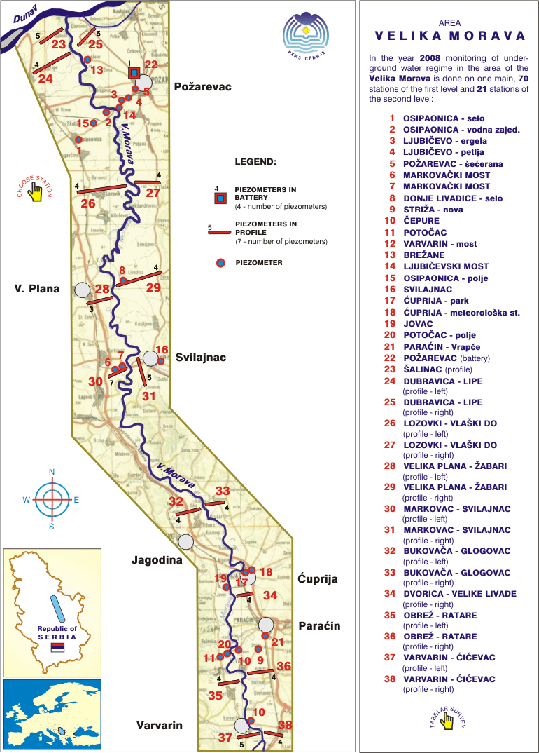 Underground water station network - area Velika Morava