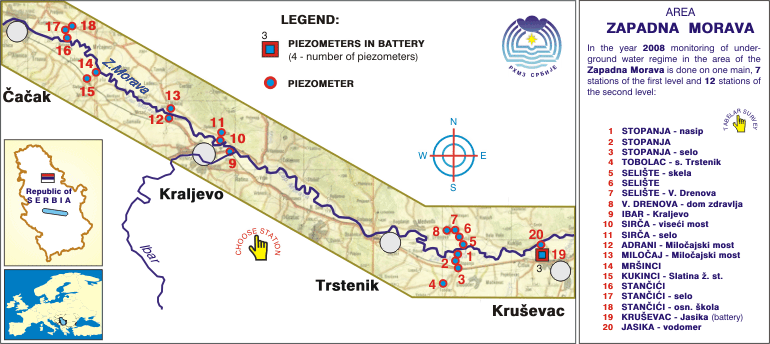 Underground water station network - area Zapadna Morava