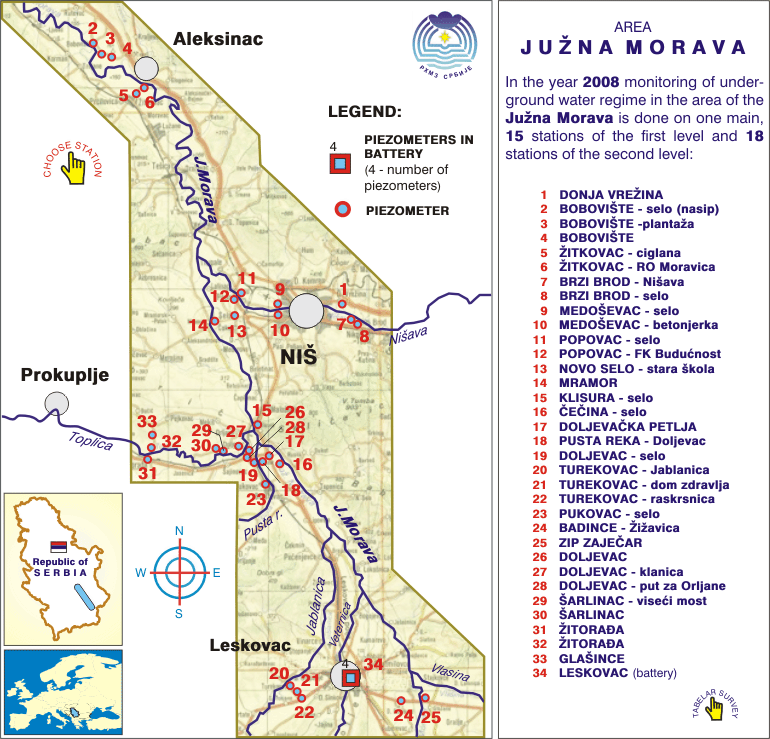 Underground water station network - area Južna Morava