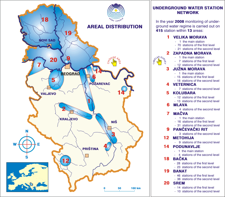 Underground water station network - areal distributions